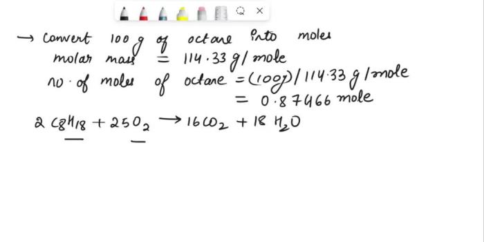 Using the following equation for the combustion of octane