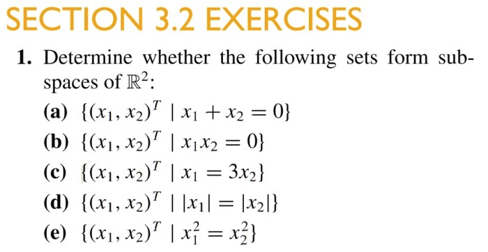 Determine whether the following sets form subspaces of r2